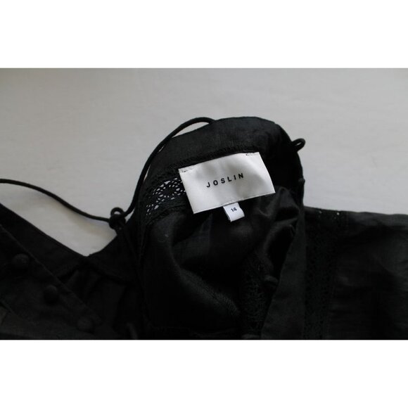 Joslin Net Sustain Ellie Crochet-Trimmed Ruffled Linen Mini Dress Black Size 10 - Picture 7 of 8